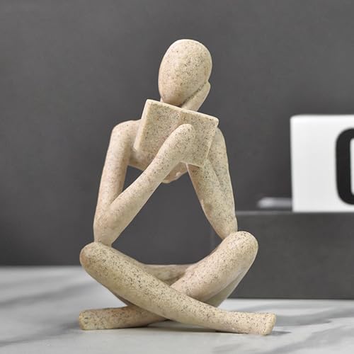 Dnoifne Statue de Femme Lisant en Grès, Sculpture Penseur, Ornement d'art Abstrait, Figurine Décorative Moderne, Idéale pour Salon, Chambre, Bureau,...