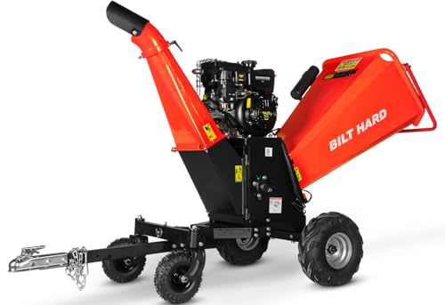 BILT HARD 6" Drum Wood Chipper 4-Wheels, with Briggs & Stratton Vanguard 408cc 14HP E-Start 4-Stroke Engine, Towable Leaf Branch Shredder Mulcher with Towbar & Emergency Stop Bar for Yard Farm Cleanup