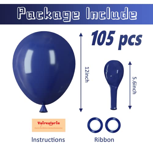 Image of Voircoloria 105pcs Navy Blue Balloons 12inch Dark Blue Balloons for Birthday Graduation Baby Shower Anniversary New Year Party Holiday Decorations