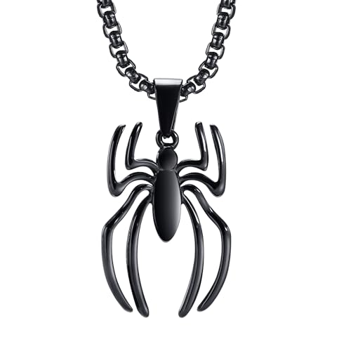 Hisatan Spider-Man Necklace for Men & Women - Stainless Steel Spider Pendant Chain, Silver/gold plated/Black Necklace Jewelry Accessories Cool Gifts for Spiderman Fans, 24 Inches Box Chain