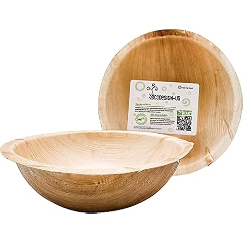 ECODESIGN-US Party Serving Bowls - Set of 8 - Large 40 Ounce - Disposable - Compostable - Eco-friendly - Palm Leaf Dinner Plates for Wedding and Holiday Catering Cover