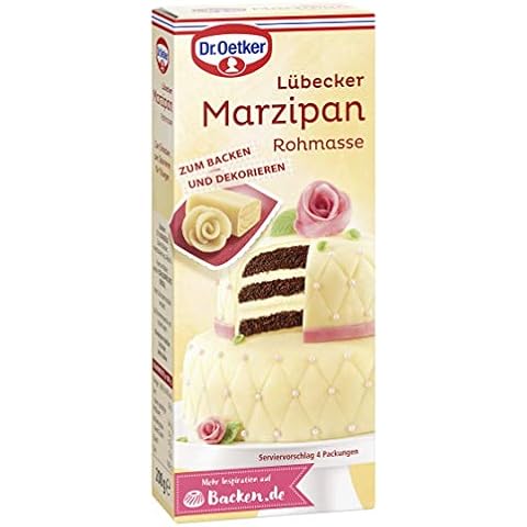 Dr. Oetker Lübecker Marzipan Rohmasse, 200 g, Marzipan-Rohmasse mit 53% Mandeln, zum Backen und Dekorieren von Torten, Kuchen & Gebäck, Qualität aus Lübeck, vegan Cover