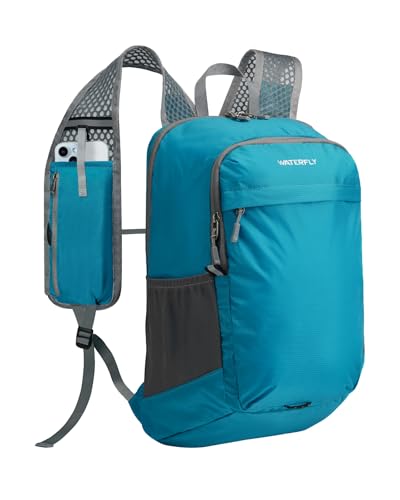 WATERFLY Packable Lightweight Small Backpack: 15L Foldable Mini Hiking Daypack - Ultralight Compact Day Pack for Women Men Outdoor Travel Camping Walking - Blue