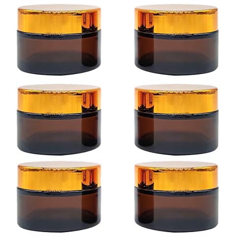 INHEMING Amber Glass Cosmetic Jars with Lids 30ml 6 Pcs Brown Cream Jars Cosmetic Containers for Travelling ,Empty Refillable Sample Jars Pots for Storage Homemade Facial Cream Lotion Ointment Cover