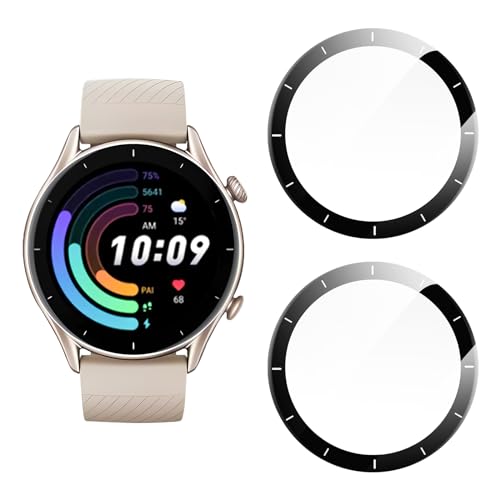 uShield Protector de Pantalla para Amazfit GTR 3, 3D Cobertura Completa, Sensible al Tacto, Sin Burbujas, Anti-Rayaduras, 9H Dureza Cristal Templado, 3 Piezas Protector Vidrio Templad
