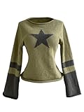 RoseSeek Women's Vintage Star Sweaters Bell Long Sleeve Crew Neck Jumper Top Y2K Fall Clothes Multicolor Large
