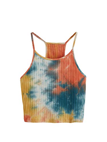 Verdusa Women s Tie Dye Print Sleeveless Racerback Crop Cami Halter Top Multicolored M