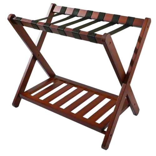 バゲージラック 荷物ラック 2 層 靴ラック付き おしゃれ ラゲッジラック コンパクト 折りたたみ式 シューズラック、防水 竹製 耐久性 スーツケース ラック ストレージラック、スタンド ゲストルームオーガナイザー ホテル 寝室 客室 家庭用 便利な生活