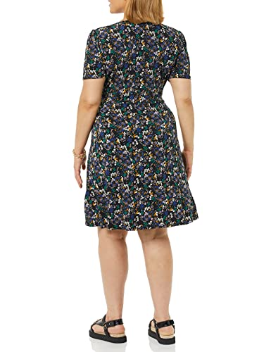 Image of Amazon Essentials Women's Short Sleeve V-Neck Gathered Flattering Fit and Flare Dress