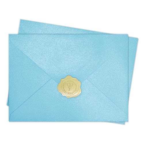 YINUOYOUJIA 50 PCS Sparking Blue Envelopes A7,5 x 7 white Shimmer Envelopes for Invitation,Perfect for Wedding Invitation Cards,Birthday RSVP Invite,5.25 x 7.25 inches