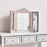 Melody Maison Rose Gold Pink Ornate Dressing Table Triple Mirror