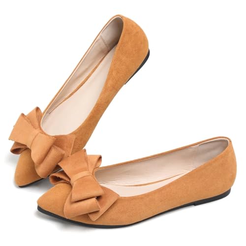 ChaiRong Zhou Women's Elegant Bowtie Slip on Ballet Flats,Pointy Toe Comfort Wedding Walking Flat Shoes Ballerian Shoes Big Size