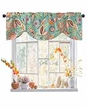PRINT PICTURE ARTHOME Kitchen Valance for Windows, Boho Orange Floral Valances for Bathroom Bedroom Living Room, Farmhouse Southwestern Turquoise Tie-up Rod Pocket Decorative Window Curtain 42'x12'