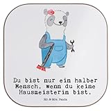Mr. & Mrs. Panda Quadratische Untersetzer Hausmeisterin mit Herz - Geschenk, Firma, Glasuntersetzer, Untersetzer Gläser, Facility Manager, Concierge, Bierdeckel, Abschied, Hausverwalterin, Ausbildung