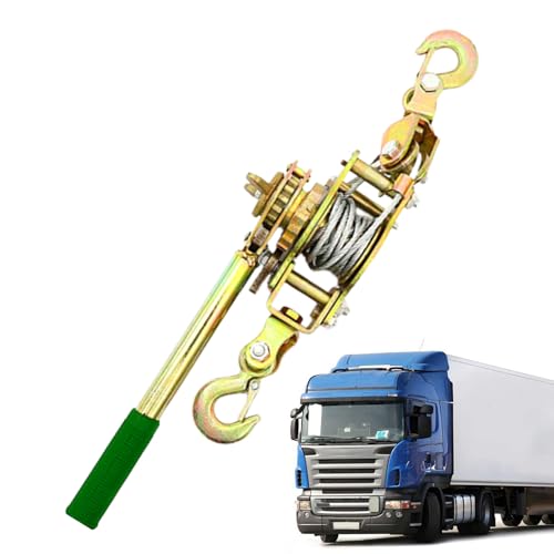 Tensor de cuerda resistente, tensor manual de alambre de trinquete con de polea de doble gancho con engranajes reforzados, tensor de cable de manivela 1-2T para levantar y asegurar