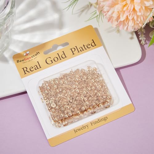 Beebeecraft 1 Box 100Pcs Ball Post Earring Studs Gold Earring Posts with Loop Small 5mm Round Ball 24K Gold Plated Stainless Steel Stud Earring Findings for Jewelry Making Earrings Supplies DIY Crafts by Beebeecraft - Image 6