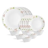 CELLO Secret Garden Dazzle Series Opalware Dinner Set of 18 Pieces for Family of 4 | Bone-Ash Free & Leadfree Opal Glass, Microwave & Dishwasher Safe, Plates & Bowls Crockery Set for Dining & Gifting