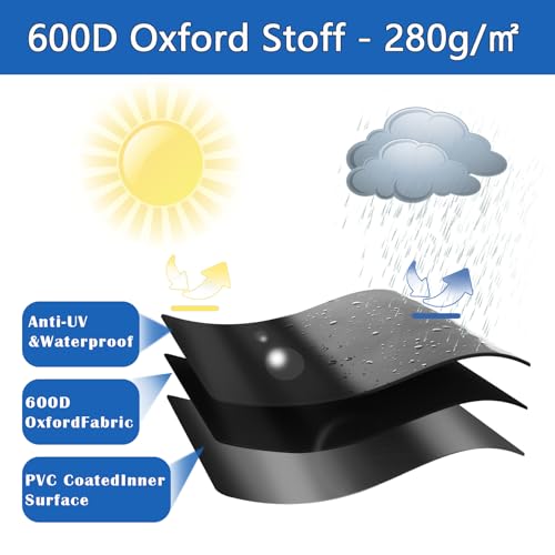 Beach Chair Protective Cover, 600D Oxford, Waterproof, Weatherproof, UV-Resistant Cover, Beach Chair Cover with Ventilation Openings and Adjustable Drawstrings (Black, 135 x 105 x 175/140 cm) - Image 3