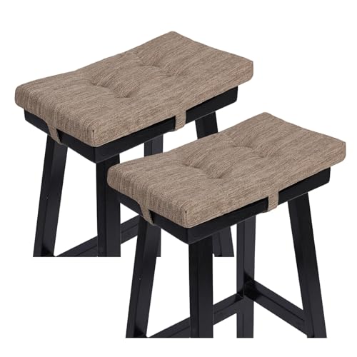 baibu Set of 2 Memory Foam Stool Cushion Rectangular, Dual-Layer Design Saddle Stool Pads Bar Stool Cushions with Four Straps - 2 Pads Only (Khaki, 18x9.5x1.5in)