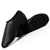 ISMUN Jazz Shoes Slip On Real Leather Black Jazz Shoes Size 11 UK Child for Girls and Women, Neoflex Pro Split Sole with Neoprene in Center for Modern Stage