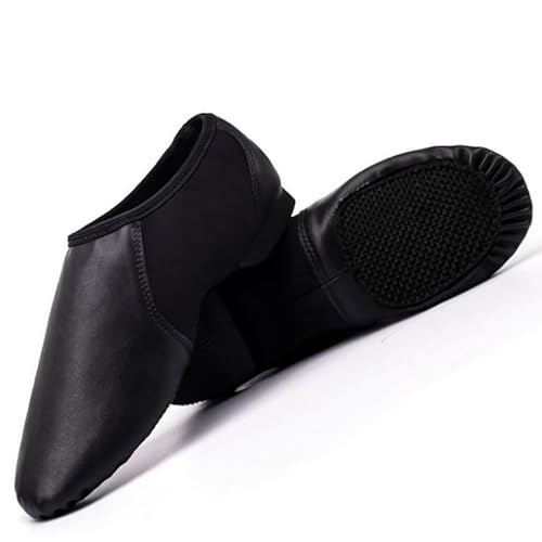 ISMUN Jazz Shoes Slip On Real Leather Black Jazz Shoes Size 3.5 UK for Girls and Women, Neoflex Pro Split Sole with Neoprene in Center for Modern Stage