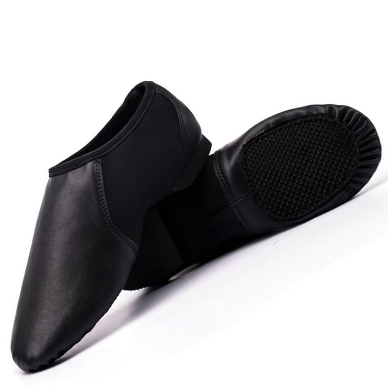 ISMUN Jazz Shoes Slip On Real Leather Black Jazz Shoes Size 4 UK for Girls and Women Neoflex Pro Split Sole with Neoprene in Center for Modern Stage