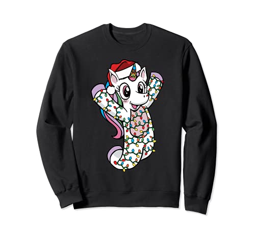 Unicornio Navidad Papá Noel sombrero luces niños niño pequeño Navidad Sudadera