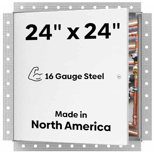BEST 24\" x 24\" Universal Metal Access Panel with Bead Flange, 16-Gauge Steel Access Door with Hidden Hinge, LEED Compliant Access Panel for Non-Rated Drywall/Ceilings, Screwdriver Latch,AMZ-BA-AHD-GYP