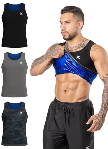 Kewlioo Mens Heat Trapping Pullover Sweat Enhancing Vest - Sauna Suit Shirt Compression Vest Shapewear Top for Gym Exercise (Multicolor Large-X-Large)