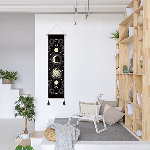 Hanging Poster Canvas Wall Art Banner Tarot Sun And Moon Tapestry Starry Celestial Galaxy Sky Burning Sun Tapestries For Wall Decor Hanging Tapestry Decoration For Room (13''X 56''/33X142Cm) #TOP4