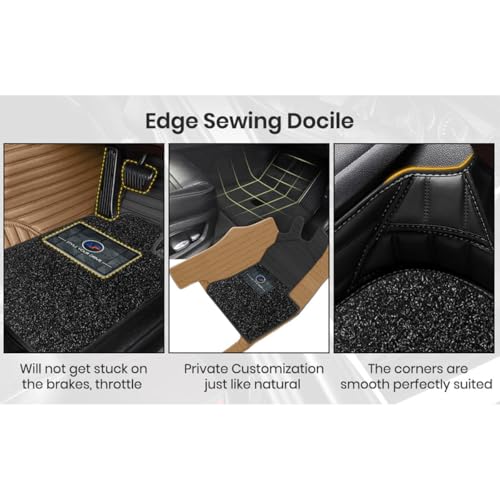 Image of Autofurnish Combination 9D Car Mat Full Set for Mahindra XUV700 (6 Seater) 2024 || Luxury Leather Dual-Stitch Full Set 9D Car Floor Mat || 100% Waterproof || Color : Black FR-Chamois