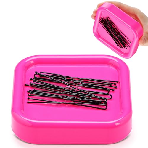 Tellegloww 1 Pcs Magnetic Bobby Pin Holder Square Paper Clip Holder Magnetic Hairpin Storage Box Sewing Pincushion Hair Clip Collector for Desk Vanity Sewing DIY Project (Pink)