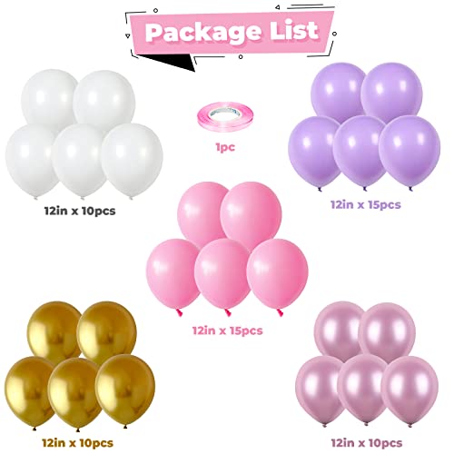 Image of Balloons Purple Pink White Gold Balloon 60pcs 12inch Pastel Purple Pink Latex Balloons Lavender Lilac Balloon for Butterfly Birthday Princess Theme Party Decoration Bridal Baby Shower Bachelorette