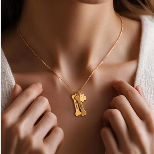 Custom Dog Bone Memoria, Personalized Dog Name Necklace With Paw Print Charm,Keepsake Pet Name Necklace, Memorial Necklace With Names For Dog Lovers - Pet Jewelry Puppy Animal Pendant,Pet Memorial Gift, Christmas Gift for Her2
