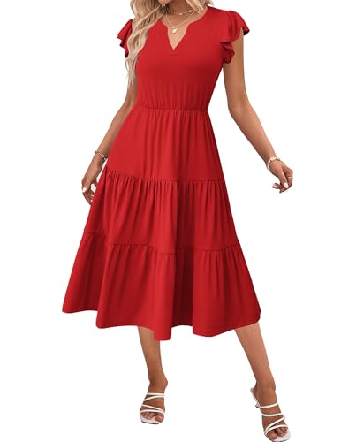 Image of ZEAGOO Womens Summer Casual Dresses Ruffle Sleeve V Neck Midi Dress Flowy Tiered Dress with Pockets Boho Sundresses