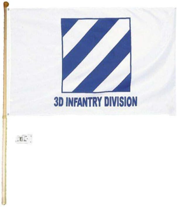 3x5 3'x5' Army 3rd Infantry Division White Polyester Flag with 5' (Foot) Flag Pole Kit with Wall Mount Bracket & Screws (Imported)