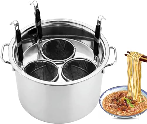 Pentole resistenti con coperchio multiforo: realizzate in acciaio inossidabile per uso alimentare, queste pentole presentano un design robusto per un uso duraturo. Ogni pentola include un divisore e un colino, semplificando le attività di cottura e filtraggio perfette per stufati, zuppe e altro ancora.