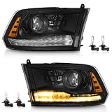 WEELMOTO OEM Style Projector Headlights for 2013 2014 2015 2016 2017 2018 Dodge Ram 1500 2500 3500, Black Housing with LED DRL Sequential Switchback