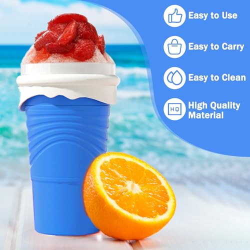 Herbst Slushy Maker Becher 500ml Silikon Squeeze Cup mit Strohhalmlöffel Slush Eis Becher DIY Ice Cup Slushy Maker Cup Smoothie Becher mit Reinigungsbürste (Blau) – Bild 6