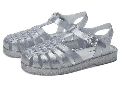 Mini Melissa Girls Possession Shiny (Little Big Kid) Fisherman Sandal, Glitter Clear, 3