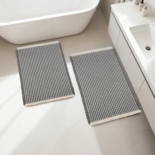 ArtyCozy Waffle Bath Mat Set of 2, Super Absorbent Soft