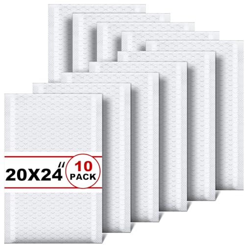 Thenshop 10 Pack 20 x 24 Inch Extra Large Bubble Mailers, Poly Padded Envelopes, Waterproof, Tear-resistant, Adhesive Closure Mailing Bags for Shipping, Office, Home, E-commerce, White