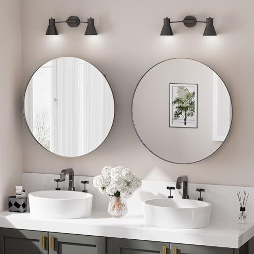 Ztexkee Armario Baño con Espejo de Metal Redondo Armario de Pared Colgante con 2 Estanteria Negro (No Requiere ensamblaje) 52x12.5x52 cm - imagen 13