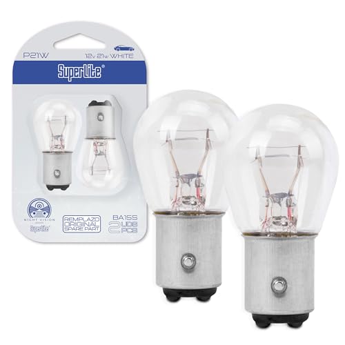 Superlite Set de 2 Bombillas Halógenas Auxiliares P21W 12V Blancas. Para Luces Indicadoras de la Gama Night Vision. Homologación E1 R37/03 y Certificación RoHs y CE.