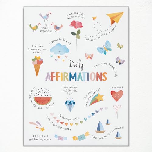 Wodkodnxy Poster di affermazione positiva quotidiana, arte da parete per ufficio terapeutico salute mentale, poster ad angolo calmante per bambini, stampa da parete per aule scolastiche, psicologia,