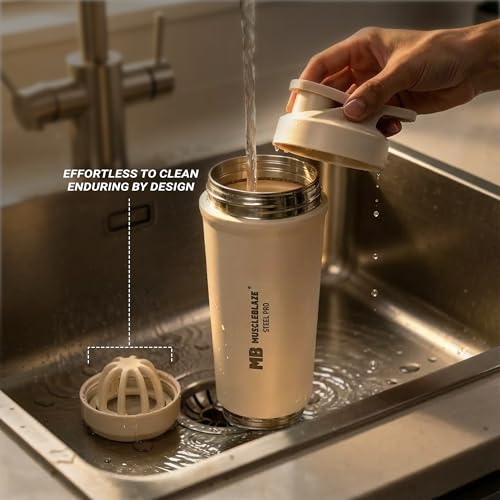 MuscleBlaze Stainless Steel Gym Shaker, 700ml, Beige - Image 7