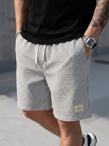 Image of Men's Cotton Casual Shorts |Striped Half Pants for Men |Comfortable | Elastic Waist with Drawstring | Lightweight & Comfortable for Beach Vacations, Casual Daily Outings & Sleepwear Bermuda Shorts