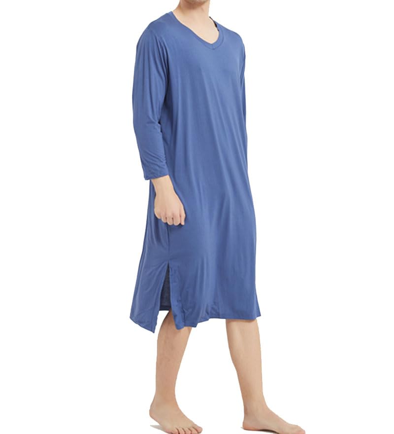 ZEEREE Men Nightshirts Night Sleep Shirts Comfy Long Sleeve V Neck Nightgown Robe Sleep Gowns Nightwear for Sleeping3
