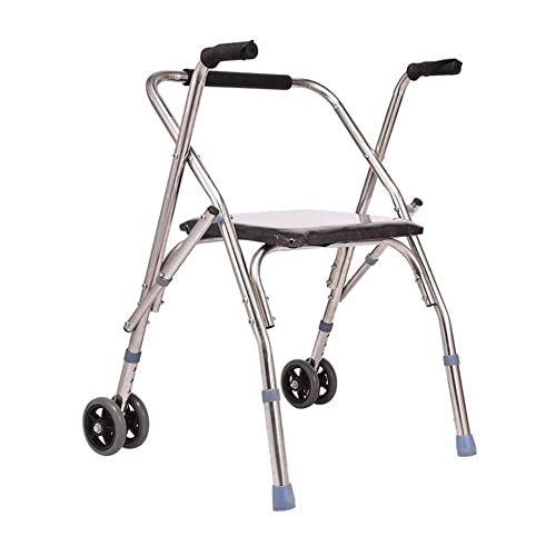 高齢者向けの車輪とシート付き折りたたみ歩行器 高齢者用 スタンディングウォーカーフレーム 高さ調節可能 軽量 最大330ポンドまでサポート 新しい Thoughtful