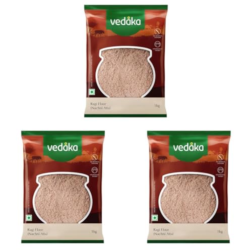 Image of Amazon Brand - Vedaka Ragi Flour (Nachni Atta), 1 kg (Pack of 3)